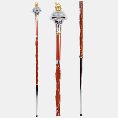 Drum Major Mace Gold Chrome Embossed Head With Lion & Crown